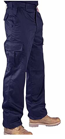 IBEX S3 Multi-Pocket Men’s Cargo Work Trousers - Durable Polyester-Cotton Blend, Heavy-Duty Builders Combat Pants, Navy, 44W - Regular