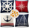 Kissenbezug Deko Sommer Segelboot Anker Kompass Ruder Kissenhülle Blaue Rot Dekokissen Sofakissen Bezug Auto Wohnzimmer Couchkissen Kissenbezüge Bed Büro Cafe Gartenmöbel Outdoor 45 x 45 cm 4er Set