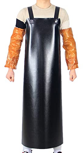 Water Resistant Aprons for Women Butchers Apron Mens Long PVC Apron Heavy-Duty with Sleeves Cleaning Factory (Color : Nero, Size : 110x80cm)