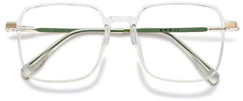 VEVESMUNDO Blaulichtfilter Lesebrille Metall Groß Stylisch Rechteckig Anti Blaulicht Lesehilfen Sehhilfe Brille für Damen Herren (1 Stück Transparent Brille, 1.5)