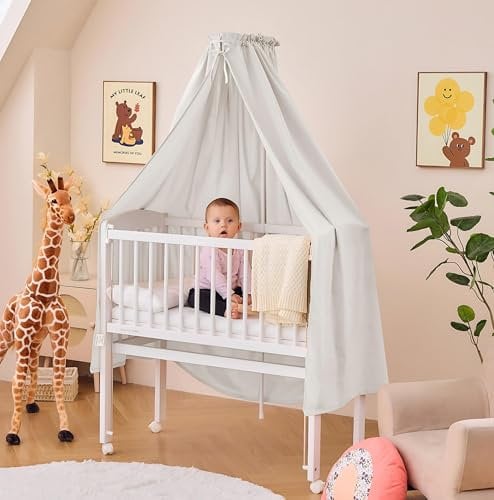 ALAVYA HOME® Betthimmel mit Himmelstange I Babybetthimmel Baldachin Kinderzimmer Himmel Moskitonetz für Babybett Stubenwagen Babywiege Kinderbett I 100% Bio-Baumwolle I GOTS-Zertifiziert I 150 x 240