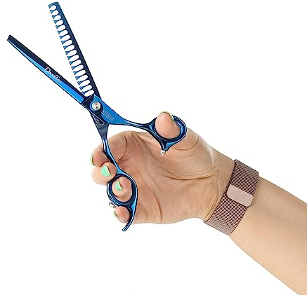 Mikki Doodle, Perro, Cachorro Chunker Tijeras de Acabado, Afiladas y Duraderas Cuchilla Semi-Convexa, Puntas de Seguridad Despuntadas, Tornillo de Tensión Ajustable para Control y Precisión, 17.8cm