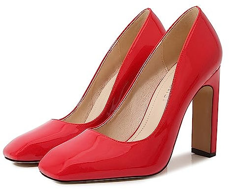 EXECAB Décolleté da Donna in Pelle Verniciata Comfort con Tacco Alto e Punta Chiusa con Cinturino alla Caviglia e Tacco Alto,Rosso,42