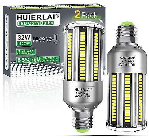 HUIERLAI LED E27 Glühbirne, 32W E27 LED Lampe Kaltweiss 6000K, 4000 Lumen, ersetzt 300W Glühbirne Leuchtmittel E27, LED Mais Birne, Kein Flackern, Nicht Dimmbar LED Lampen Maiskolben, 2 Stück