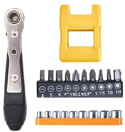 SSRDFU - 1 PCS Chiave a cricchetto Magnetica, cacciavite Reversibile a cricchetto da 1/4 di Pollice con 19 Punte assortite, Mini cacciavite ad Angolo con Chiave a cricchetto per Riparazione Auto Moto