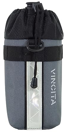 VINCITA Voyage Stem Bag Bike Water Bottle Holder Insulated Stem Bag Handlebar Attachment Cup Holder Food Snack Storage for Folding Bikes. (Grey, Small)…