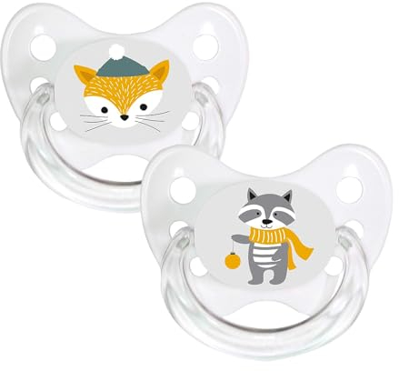 dentistar Silikon Schnuller 2er-Set – Größe 1 Schnuller 0-6 Monate – Zahn- & kieferfreundlicher Nuckel mit Dental-Stufe – BPA-frei – Made in Germany - Fuchs & Waschbär