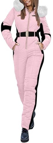 IQYU Tuta da neve da donna, un pezzo, calda, impermeabile, invernale, giacca da snowboard con cappuccio in pelliccia, giacca da sci Softshell, abbigliamento da sci, taglie grandi, pantaloni da neve,