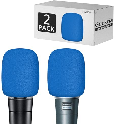 Geekria for Creators Foam Windscreen Compatible with Shure MV7, SM58LC, BETA 57A, BETA 58A, PGA48, PGA58 Microphone Antipop Windshield, Mic Wind Cover, Sponge Foam Filter (Blue / 2 Pack)