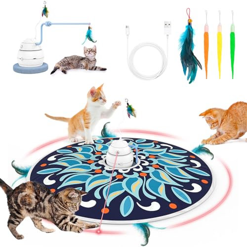 shaingle 4 in 1 Interactive Cat Toys, Upgrade Motor, Automatic Cat Toy - 3 Modes Indoor Cat Toys, Electronic Cat Feather Kitten Toy 1