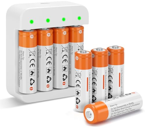 8 Pack 1.5V AA Rechargeable Lithium Battery for Blink Camera, Long Lasting 2600mWh Dual A Battery with 2H Fast Charger (4 Bay Independent Slot)