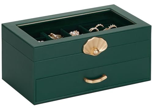 Enthralite Jewellery Box with 1 Drawers : Jewellery Display Organiser for Earrings Necklaces - Gift for Girls Women | Forest Green