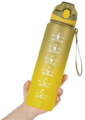 SEASEVEN Water Bottle with Straw 1L,Boys Water Bottles with Straw 1 Litre,Waterbottle Leak-Proof Sports Water Bottle,Plastic Drinks Bottles Toxin Free,Bpa-Free (Yellow)