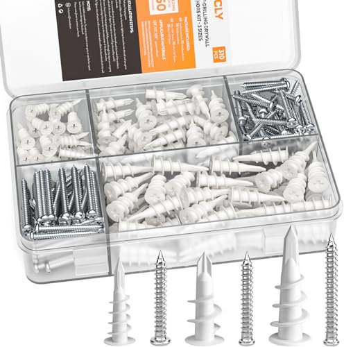 INCLY 3 Size 310PCS Plaster Board Wall Anchors Kit, Self Drilling Plaster Board Wall Fixings,155 Plastic Dry Wall Plugs and 155 Metal Screws Assortment for Hanging and Mounting