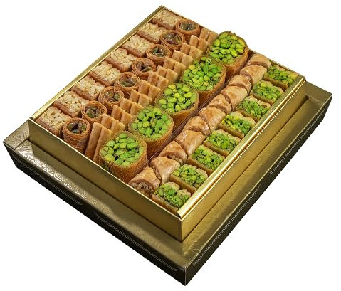 Senabel Baklava sirio mixto 500 g – Surtido de baklava con pistachos y anacardos – Dulces artesanales de Oriente Medio – Postres puros de baklava sirio árabe tradicional hechos en Turquía