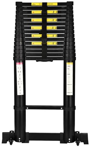 HBTower Scala telescopica da 6,3 metri con piedini antiscivolo, leggera scala pieghevole in alluminio per soppalchi, camper, esterni ed interni, capacità di 150 kg.Nero