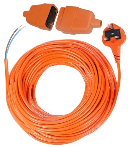 Spares2go 20 Metre Cable & Lead Plug Repair Extension + 2 Core Pin Coupler Connector Socket for Lawnmowers, Strimmers, Trimmers, Hedge Cutters (20m)