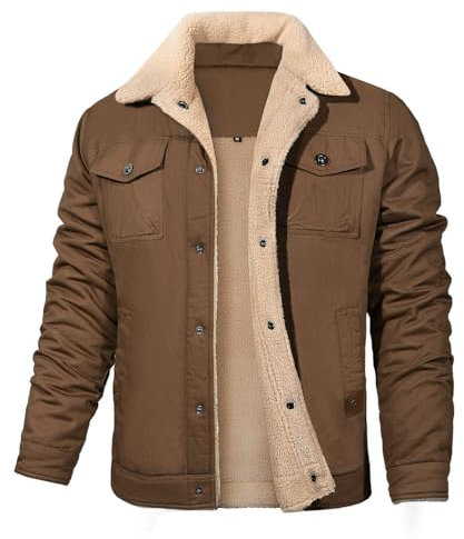 Vancavoo Veste Cargo en Polaire Hiver Chaud Blousons Homme Casual Aviateur Militaire de Coupe-Vent Épaissir Manteaux avec Poches,Café,XL