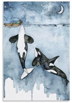 TSNKNP Orca And Girl Poster Dekorative Malerei Leinwand Wandkunst Wohnzimmer Poster Schlafzimmer Malerei,Wandkunst Bilddruck Moderne Familienzimmer Dekor 12x18inch(30x45cm)