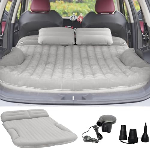 KMZ Auto Matratze, 2 Kissen Auto Luftmatratze, Doppelseitige Verdickte Beflockung Automatratze Camping Aufblasbaren Autobett für Kofferraum Rückbank