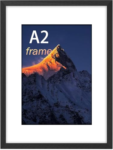 wyewye A2 Frame, Wooden A2 Picture Frames, Versatile Black Frame, Dual Orientation (Landscape/Portrait), Includes Wall Hooks - Wall Mount for Home, Office, Gallery
