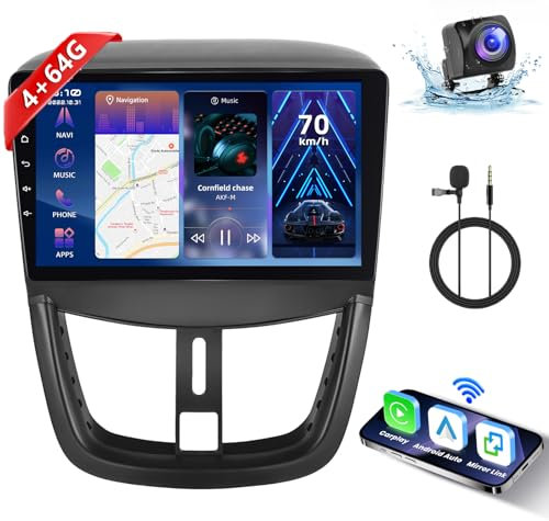 【4+64G】 Hodozzy Carplay Android Autoradio für Peugeot 207 2005-2015,Autoradio mit Navi/WiFi/RDS Radio/DSP/SWC,9 Zoll Touchscreen Autoradio Bluetooth 5.0