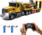 fisca 6 Kanal RC LKW Spielzeug, 1:24 Ferngesteuerter LKW mit Lichtern und Geräuschen, 2.4Ghz Ferngesteuerter Pritschenwagen mit Straßenwalze Spielzeug, Geschenke für Kinder ab 3 Jahren (Gelb)