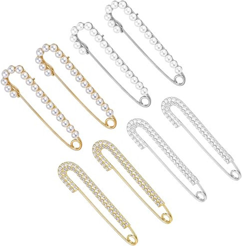 Lot de 8 broches à nourrice pour femme - Perles et strass - Décoration pour vêtements - Pour jupes, pulls, chemises, chapeaux