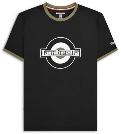 Lambretta Mens Ringer T-Shirt Black/Khaki S