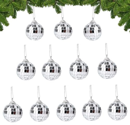 Weihnachtsanhänger 12 Stück Mini Discokugel Weihnachtsbaum Anhänger, Spiegelkugel 3cm Disco Kugel Deko Weihnachtsbaumanhänger für Deko Anhänger Weihnachten, Partydekorationszubehör