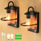 HOXIYA DIMMABLE Battery Operated Wall Sconce Set of Two, Industrial Rechargeable Wall Light, Faux-Wood Black Wireless Battery Powered Wall Lamp Indoor, Cordless Wall Decor for Bedroom, Bulb Included
