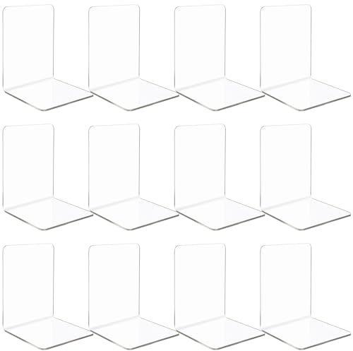 LOPYXBR 12 Stück Buchstützen Acryl, 13X10X10cm Buchstütze Acryl Transparent Buchstütze Buchstützen für Schulen, Schlafzimmer, Bibliotheken, Büros und Schreibtischablagen