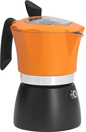 Jwthee Moka Pot Stovetop Espresso Maker, 150ml Aluminum Moka Stove Coffee Maker Italian Moka Pot Coffee Maker Camping Italian Espresso Maker for Cappuccino or Latte Orange Black