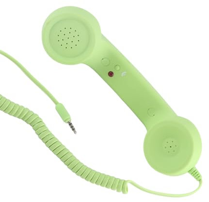 3.5mm Telephone Handset, Vintage Cell Phone Receiver Mic Microphone Speaker, with 3.5mm to USB C Adapter, Retro Handset for Cell Phone (Green)