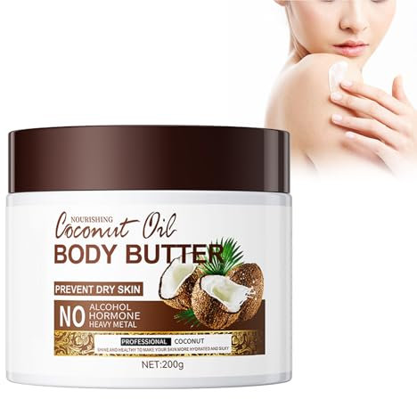 Eazerom 07 Beurre Corporel à la Noix de Coco,200g Body Butter, Hydratant Naturel pour le Corps,Huile Corporelle Hydratante Formule au Beurre de Coco,Pour Peaux Sèches,Crème Soin Corps Réparatrice