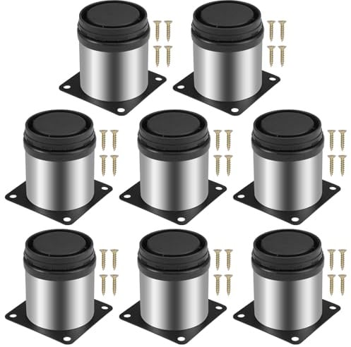 TESSTSY 8 Piezas Patas Regulables Mueble de Metal, Pies Redondo | 6cm Patas de Muebles Regulables Altura con Acero Inoxidable, Altura Ajustable de 0-15 mm, para Gabinete,Muebles,Con Tornillos