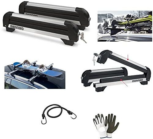 KOMPATIBEL MIT Alpine SKITRÄGER FÜR DACHTRÄGER Aluminium-SKITRÄGER AUF DEM AUTODACH MIT 4 Paar SKI ODER 2 VON MENABO ZUGELASSENEN Snowboards