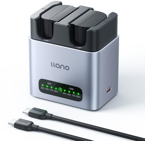llano Lot de 2 Batteries 2400 mAh LP-E6NH & Chargeur Rapide 20W, 2 Slot pour Appareils Photo Canon EOS R5 R6 R7 Mark II 5D 6D 7D Mark II/III/IV 60D 70D 80D 90D,USB-C,Indicateur LED,Aluminium CNC