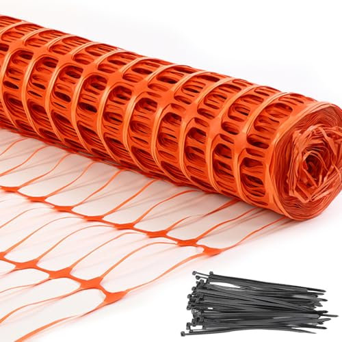Garden Fence, 1x50m Reusable Temporary Fencing Plastic Roll with 100pcs Zip Ties, Heavy Duty Snow Fence for Deer, Poultry, Dog Proof Fence, Above Ground Barrier, Orange