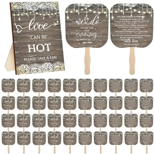 Fumete 100 Pcs Wedding Hand Fans for Guests and Guest Sign Handheld Fan Wedding Favors Portable Paper Fans with Wooden Handle for Wedding Bridal Shower Party Favors Appreciation Gifts (Rustic)