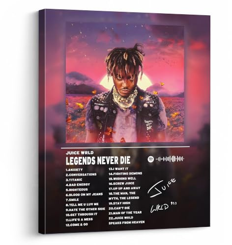 Juice WRLD Canvas Wall Art Decor - Legends Never Die Album Cover Poster, Sunset Background with Juice WRLD Portrait, Rap Music Canvas Wall Art for Fans, Bedroom or Studio Decoration 8X10 inch