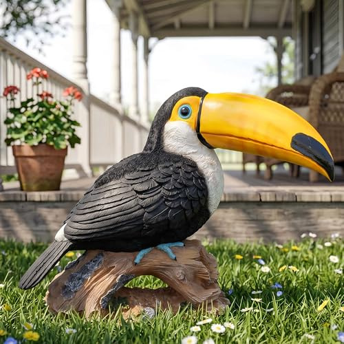 Euiroet Echte Tukan-Statue, Bunte Outdoor-Vogel-Dekoration, Tierskulptur, 36,1 cm, Kunstharz, Outdoor-Ornament, Tropische Tiki-Bar-Dekoration, wasserdicht und wetterbeständig, perfekt für Garten,