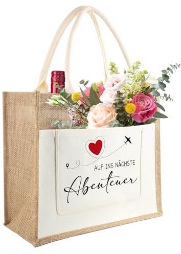 Tarklanda Jutetasche Abschiedsgeschenk Kollegin Rente Jutebeutel Auf Ins Nächste Abenteuer Jute Tote Bag, Reise Einkaufstasche Abschied Geschenk für Kollegin, Freunden, Piloten, Reisende