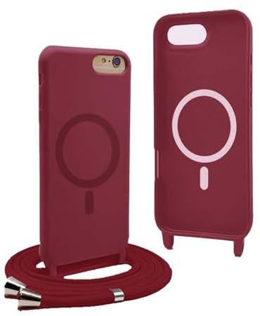 YFSYLL Handykette Hülle für iPhone 8 Plus / 7 Plus mit Band,Magnetische Silikon Handyhülle Kompatibel mit MagSafe,Handyhülle für zum Umhängen Einstellbar und Abnehmbar - Rot