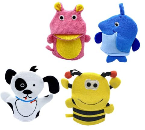 ERINGOGO 4stücke Badehandschuhe Für Junge Mädchen Körper Peeling Massage Handschuhe Junge Mädchen Duschhandschuhe Körper Badeutensilien Für Duschen Bad Handschuhe