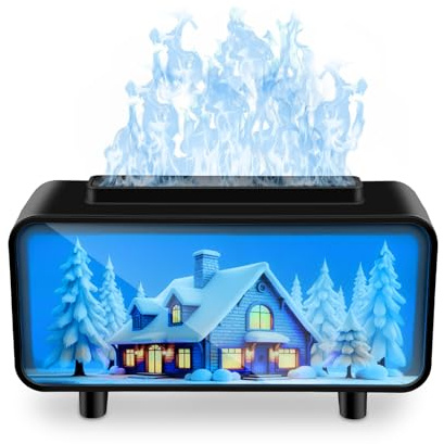 Axrye 3 in1 Essential Oil Diffuser, Simulation Flame Humidifier Colorful Light Mist Diffusers Waterless Auto-Off Air Diffuser Cool Mist Electric Diffuser for Bedroom Office Spa Home Decor Gift