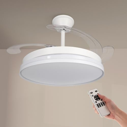 M mimotec - Ventilador de Techo Led White Cami Star ø107 Cm, Mando a Distancia, Motor DC, 6 velocidades, Silencioso, Aspas retráctiles, función verano-invierno, temporizador, CCT