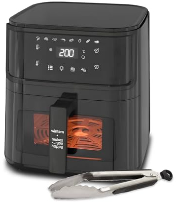 Wintem - Fast Fry Friggitrice ad Aria 8L con 8 Programmi Preimpostati e Display Touch, Cottura Senza Olio per Patatine, Carne e Dolci, Inclusi Ricettario e Tecnologia 1500W per Uso Quotidiano
