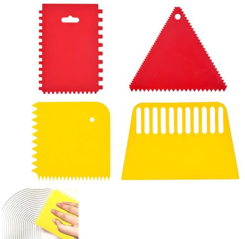 VYNZOR 4x spatules raclette plastique, grattoir peinture, peigne carrelage - Peigne à colle crénelé, peinture carrelage, spatule enduit