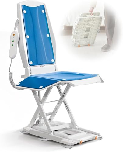 VOCIC AX10 Electric Bath Lift for Seniors, No Assembly, Remote Control | Waterproof Motor, Bathtub Floor Chair, 2 Suction Cup Types, Fall Assist, UK Plug, Elderly & Disabled, Blue